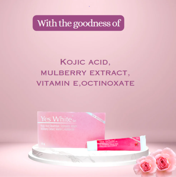 Yes White Gel Skin Lightening Non-Sticky | Enriched with Kojic Acid,Vit E | For Pigmentation,Melasma, Uneven Skin Shade,Dark/Age Spots - 15gm (Korean Formula) - Image 2